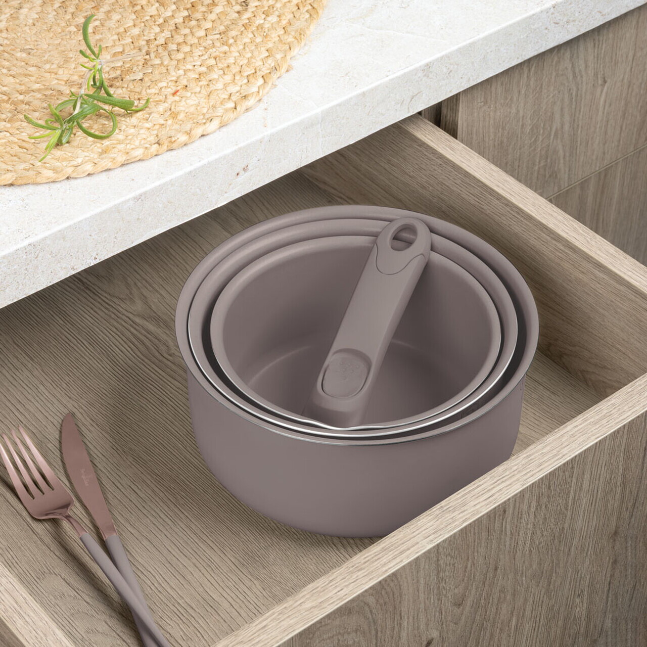Set pentru gatit Berlinger Haus, Taupe Nordic, 13 piese, aluminiu, taupe mat/natur - imagine 7