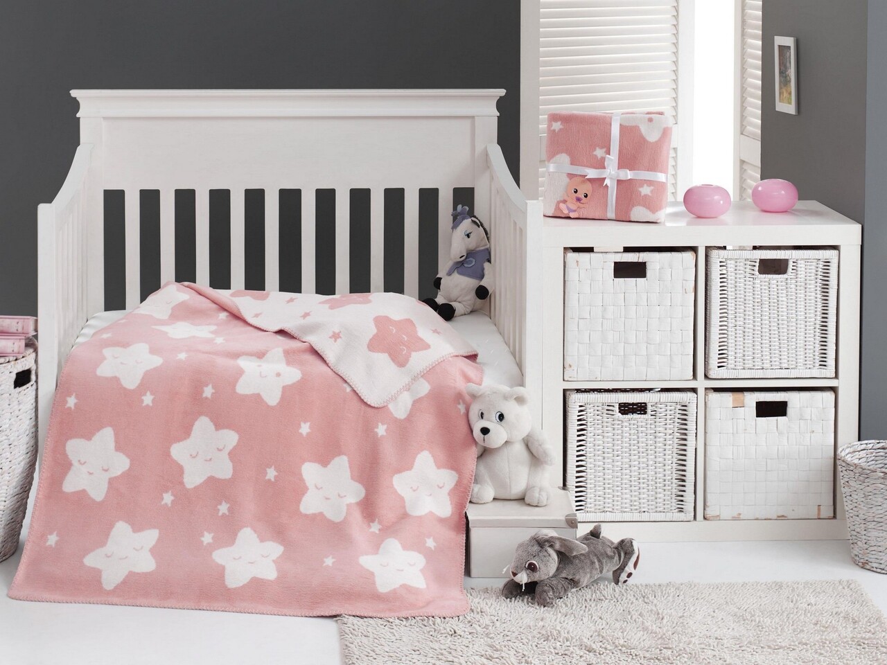 Patura bebelusi, Star - Pink, Dolce Bonita Home, 75% BUMBAC/15% ACRIL/10% POLIESTER