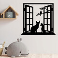 Decoratiune de perete, Cat In The Window, Metal, 100 x 92 cm, Negru