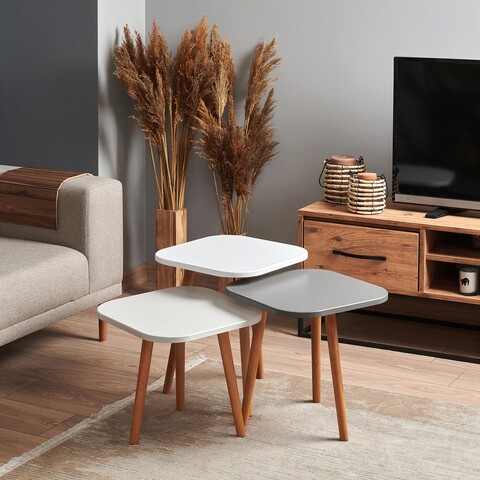 Set masute 3 piese, tuvalle, tuvalle 049, mdf , antracit / gri deschis / alb / stejar