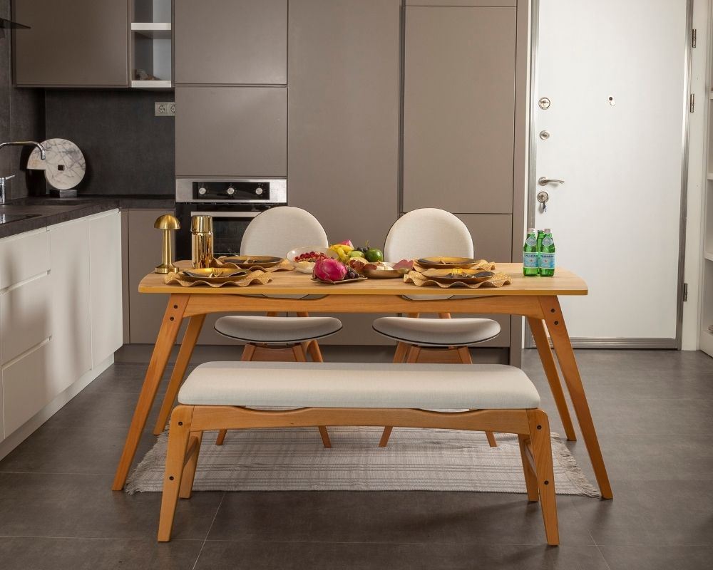 Set masa si scaune, 4 piese, Hanah Home, Touch (2S-1B) v2, Lemn, Stejar / Bej