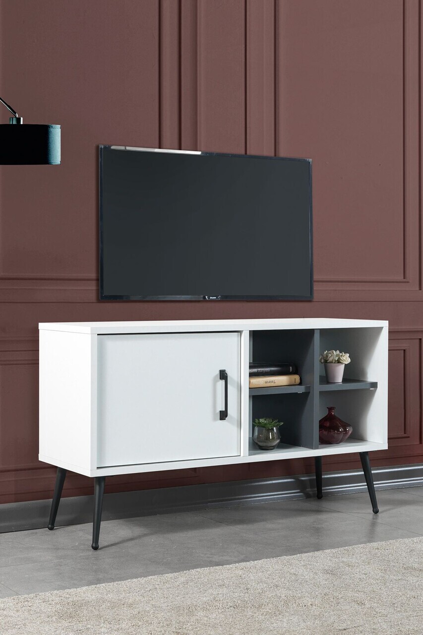 Comoda TV, Hanah Home, Şile 3112, 100x60x35 cm, PAL, Alb / Antracit — imaginea 4