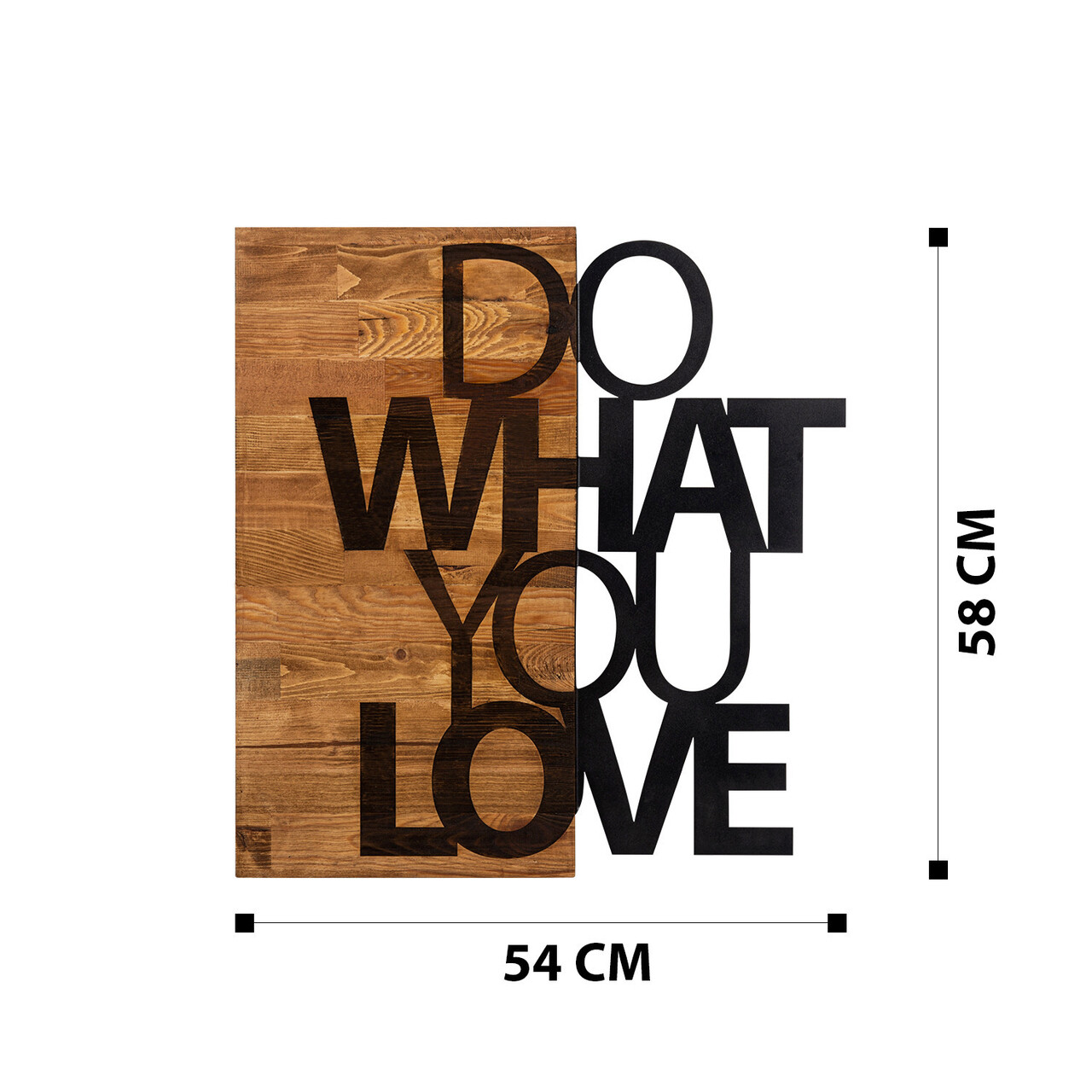 Decoratiune de perete, Do What You Love, lemn/metal, 54 x 58 cm, negru/maro