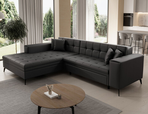 Coltar extensibil stanga 4 locuri ELTAP, Sol-05, Solange, 292x196x84 cm, lemn/poliester, negru