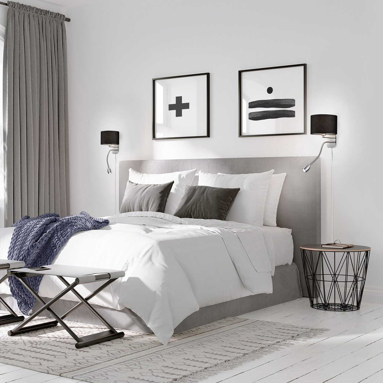 Lampa de perete Hotel, TRIO, 20x34.5x23.5 cm, 40W, 1x E14, metal/textil, negru/argintiu