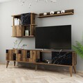 Comoda TV cu 2 rafturi, Hommy Craft, Madrid, pal melaminat, nuc/negru