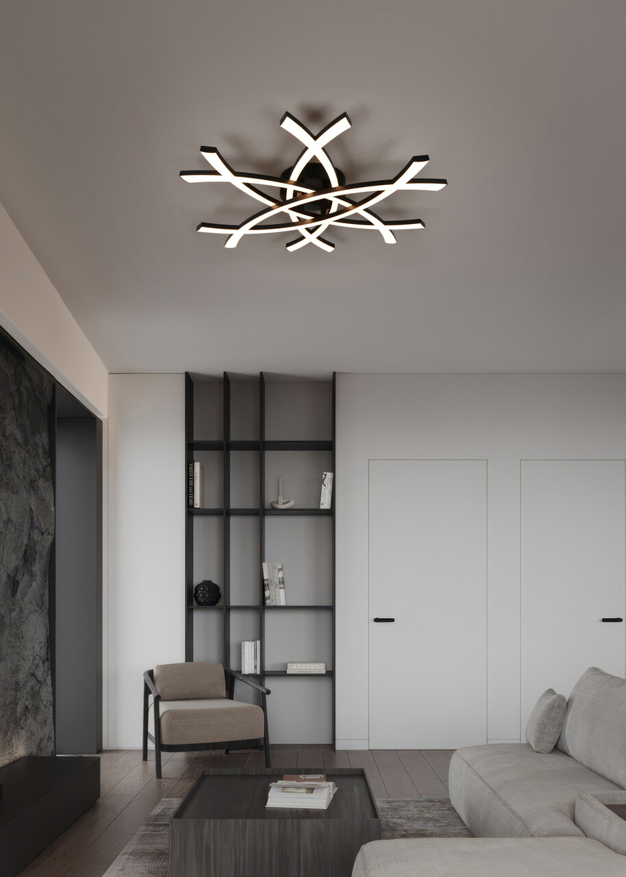 Plafoniera Pollock, RL, 62x59x9 cm, 33W, 1x SMD, plastic, negru mat