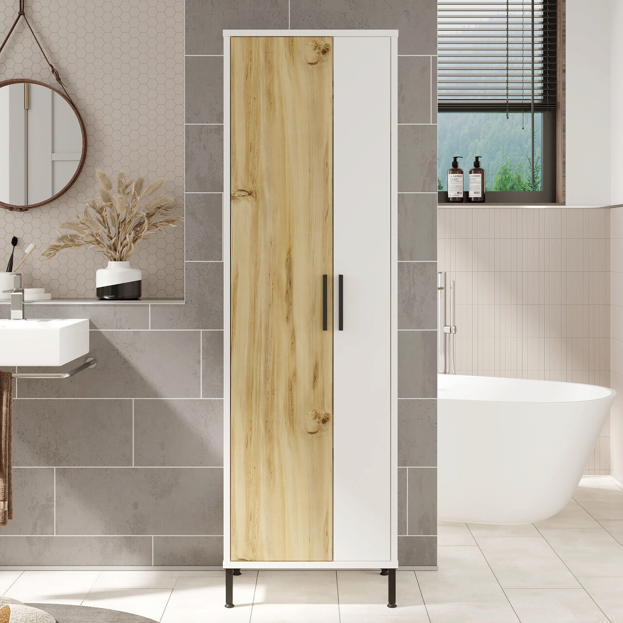 Dulap multifunctional, Locelso, DY1-WK, 50.4x165x35.7 cm, Nuc/Alb - 2 | YEO