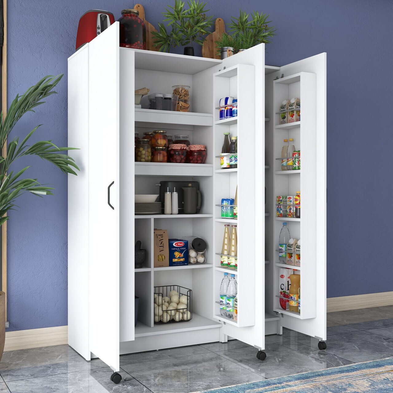 Dulap multifunctional, Hanah Home, JE109, 135x180x42 cm, PAL melaminat, Alb - view 4