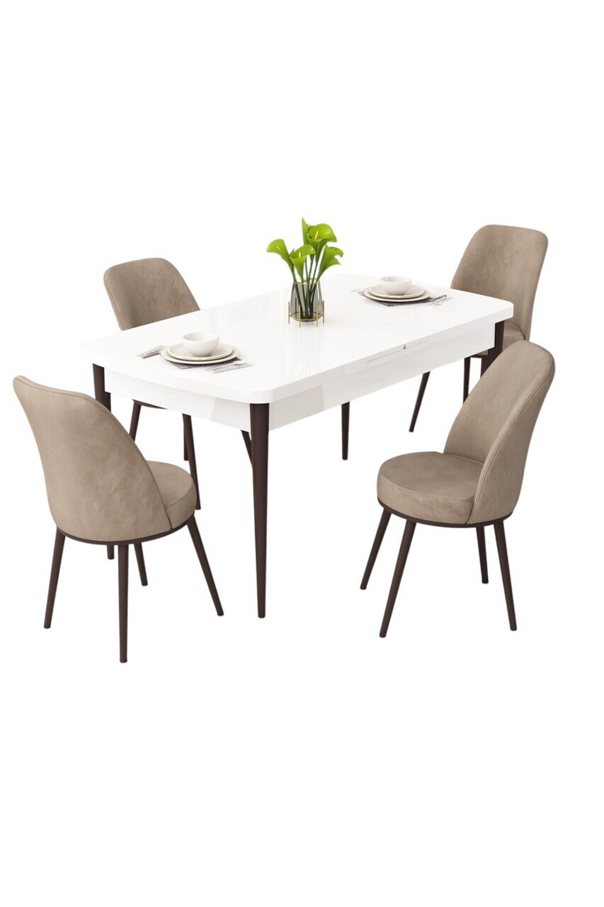 Set masa extensibila si scaune (5 piese), Hanah Home, Rax, Alb / Maro / Cappuccino — imaginea 2