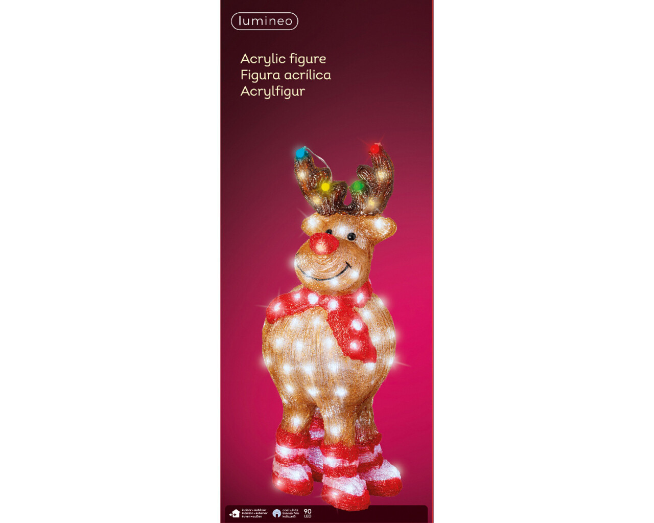 Decoratiune luminoasa de exterior Reindeer, Lumineo, 22.5x29x63.5 cm, 90 LED-uri, acril, multicolor