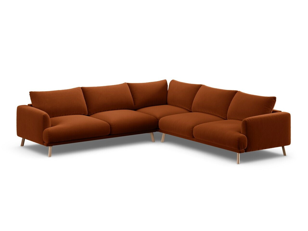 Coltar simetric 5 locuri, Naomi, Micadoni Home, 280x280x75 cm, catifea, teracota — imaginea 2