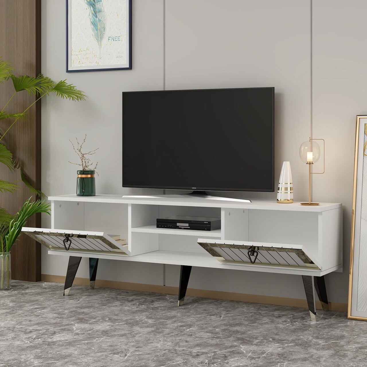 Comoda TV, Olivia, Lidya, Alb/Auriu - 2 | YEO