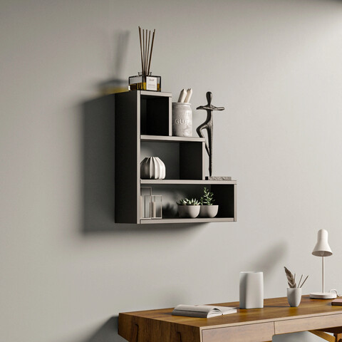 Raft de perete, kalune design, piramit, 62x62x18 cm, antracit