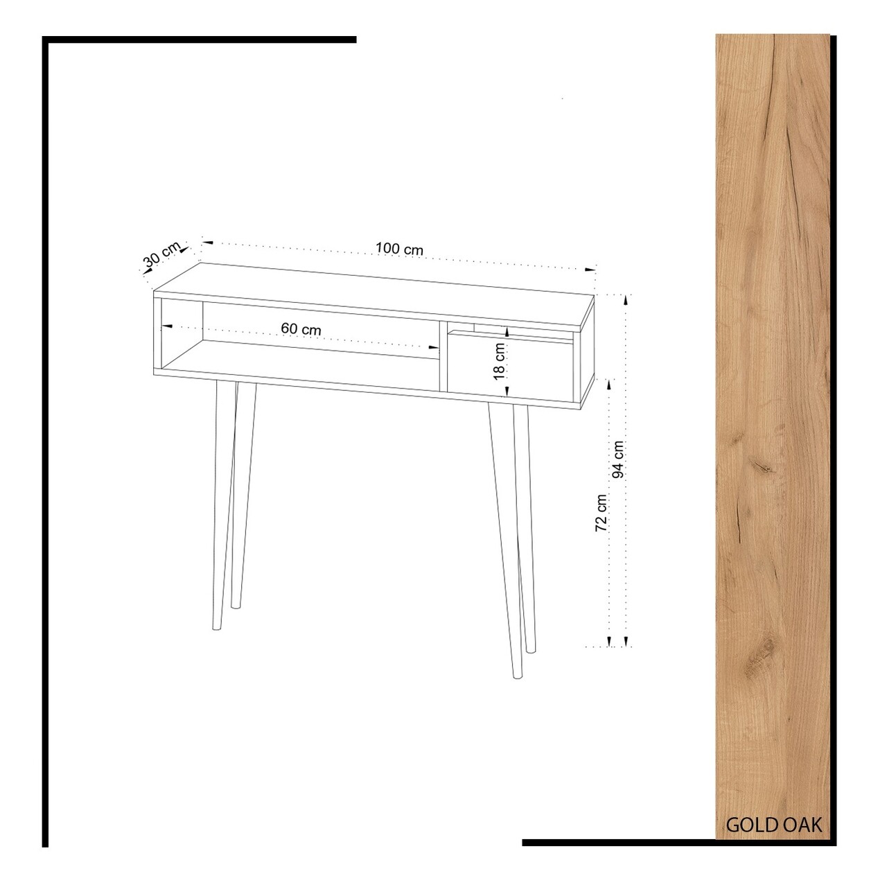 Consola, Mod Design, Kiogi, 100 x 94 x 30 cm, pal melaminat, stejar/alb