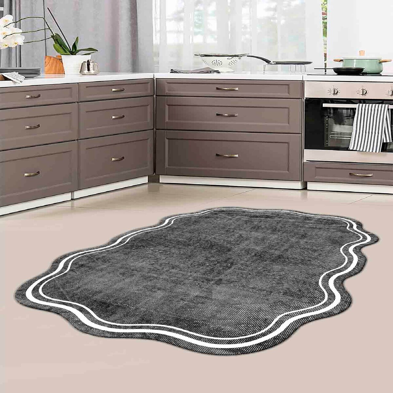Covor Wookece283 80x150 cm Poliester Gri/Alb