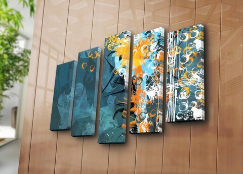 Set 5 tablouri decorative, 5PATK-214, Canvas, 19 x 70 cm, Multicolor Canvart