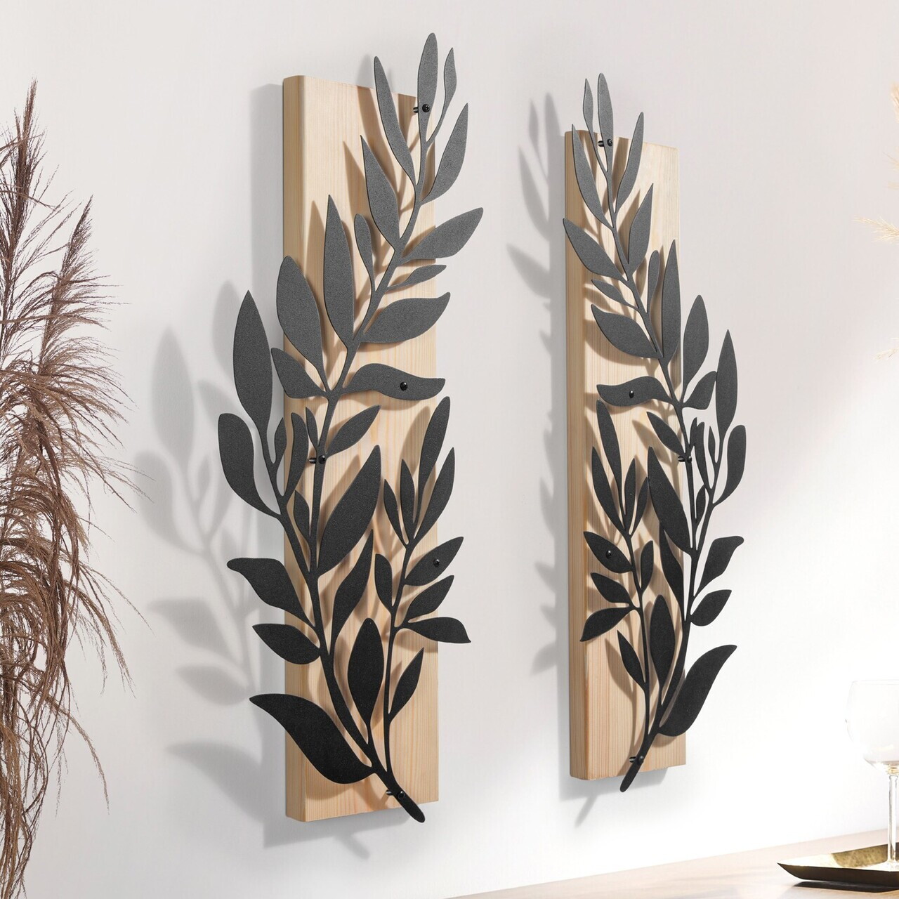Decoratiune de perete, Olivia, Cadru: Lemn (Grosime: 2 cm), Natural/Negru