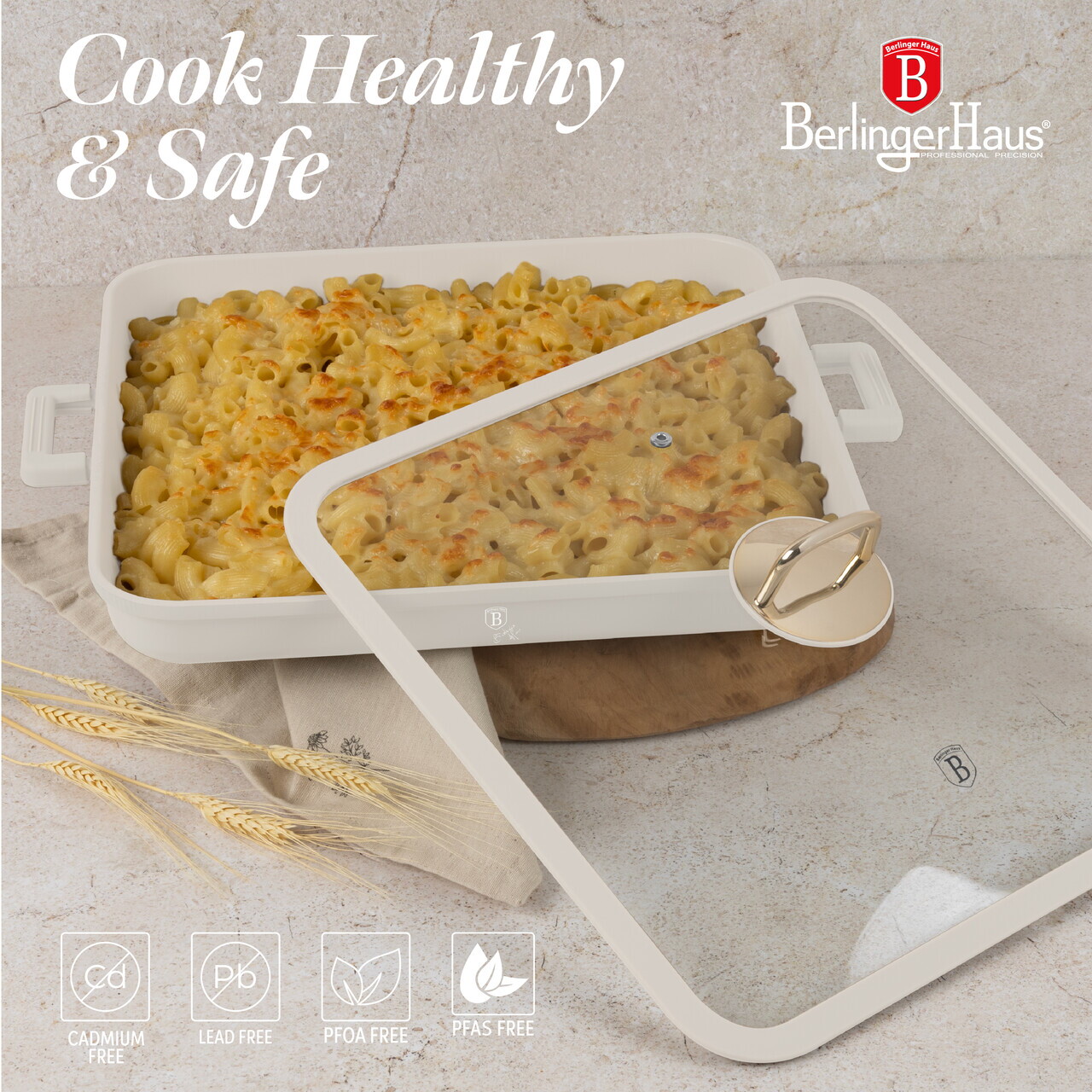 Tava grill cu capac Berlinger Haus, Sahara, 34x34x4.5 cm, aluminiu turnat, crem mat - imagine 10