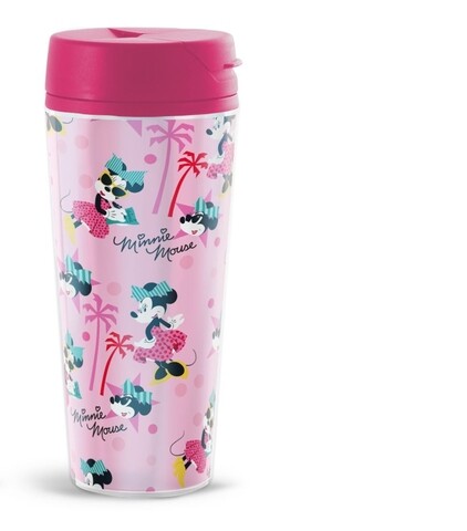 Cana termos minnie, disney, 450 ml, inox, roz