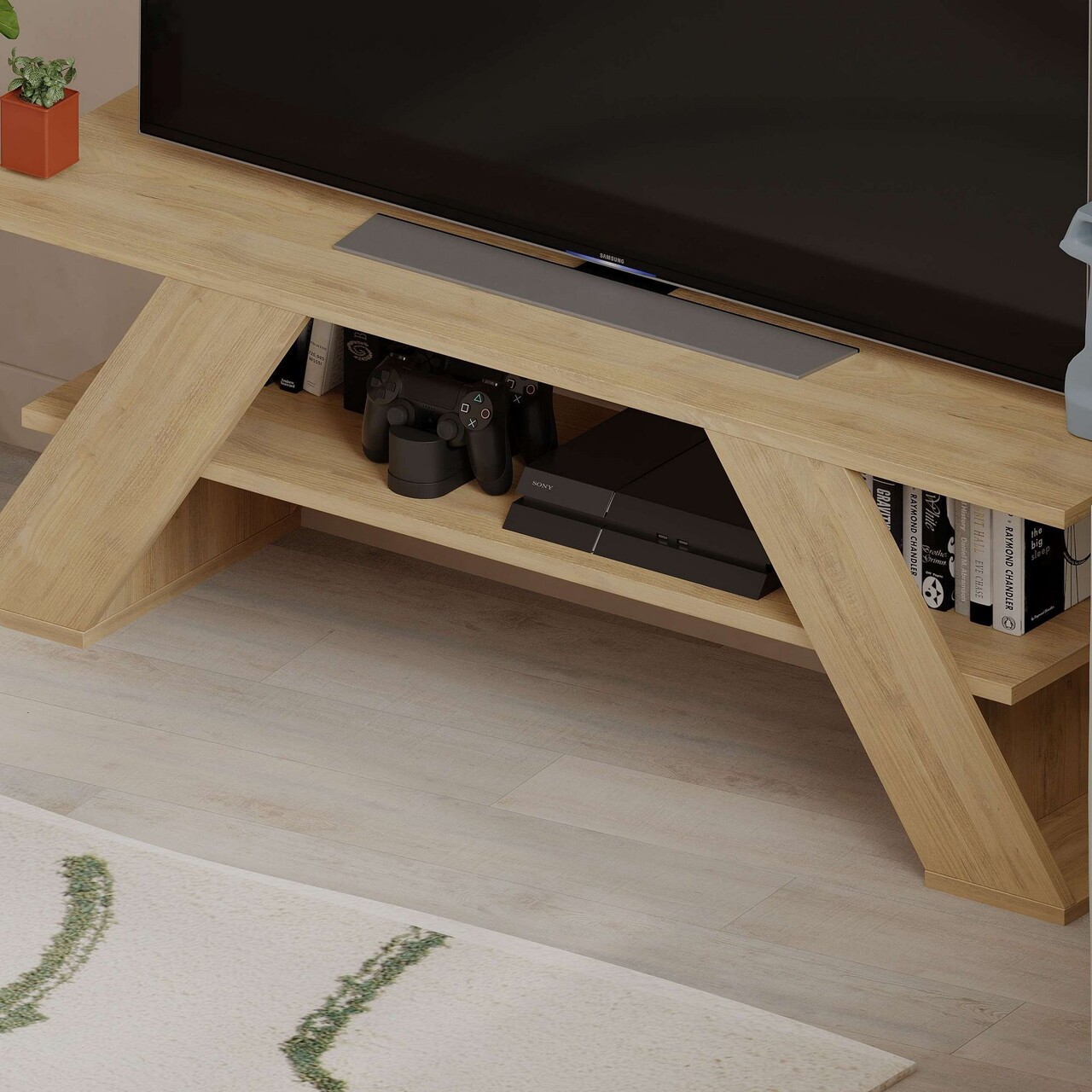 Comoda TV, Hanah Home, Farfalla, 120x40x33.5 cm, PAL, Stejar - view 3