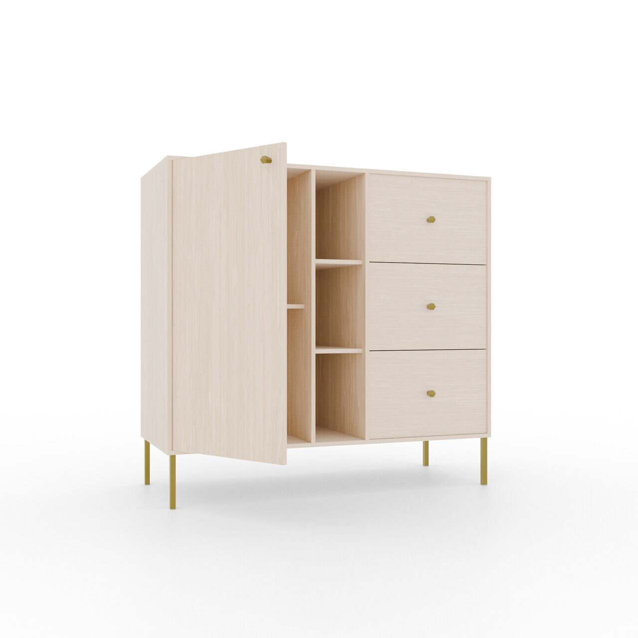 Comoda ADRK, Tili 1D 3S 3P, 100.2x40.8x95 cm, PAL laminat, bej — imaginea 3