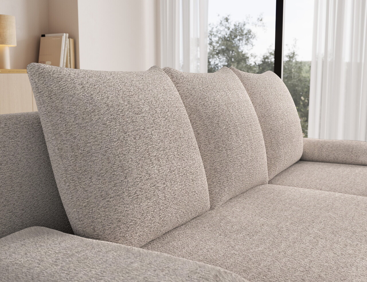 Coltar extensibil reversibil 3 locuri ELTAP, Gino, 201x143x90 cm, lemn/poliester, bej inchis — imaginea 8