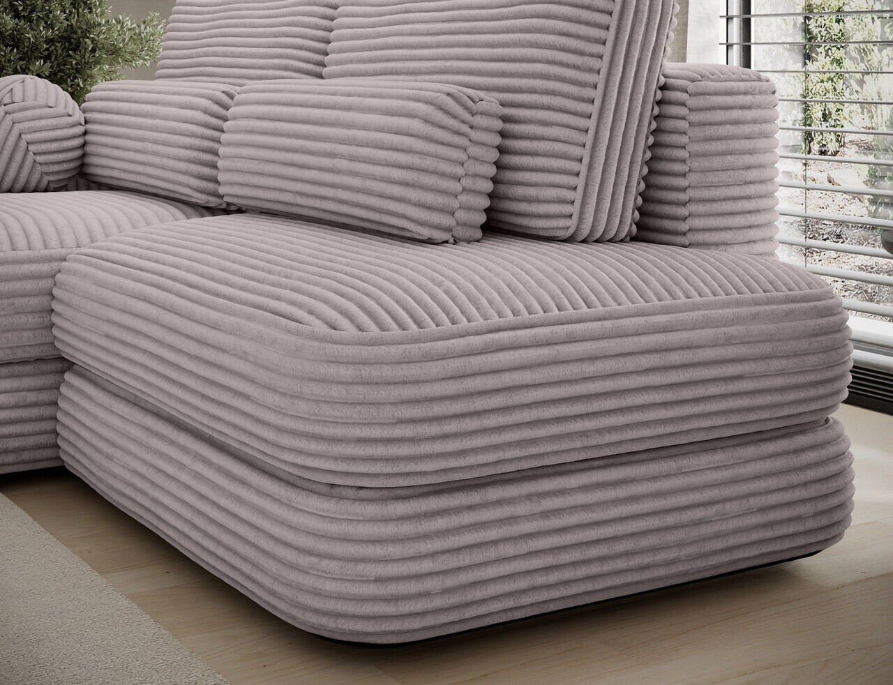 Coltar extensibil stanga 3 locuri ELTAP, Ripeli, 217x175x96 cm, lemn/catifea din poliester, gri — imaginea 8