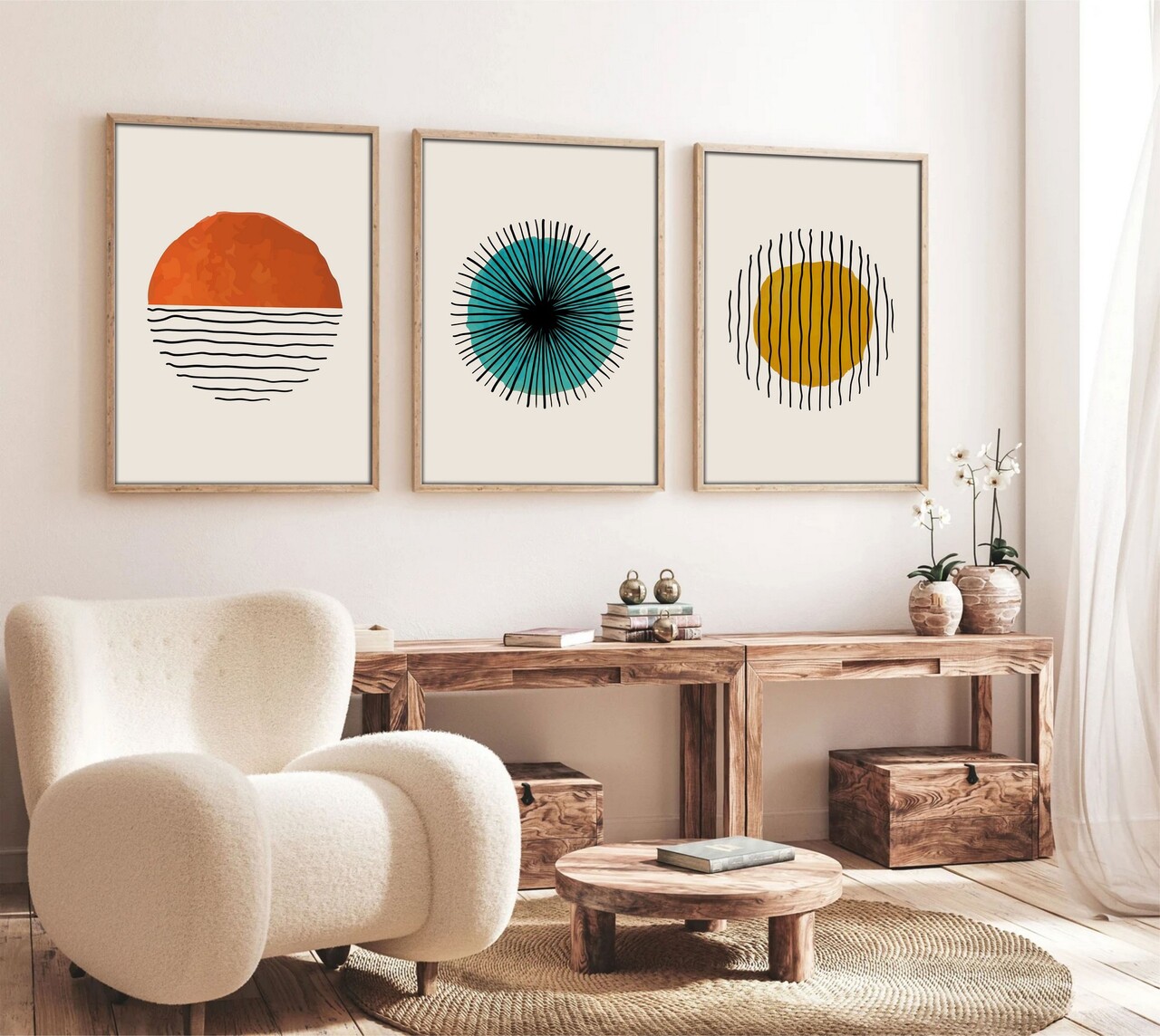 Set 3 tablouri decorative Huhu12 Cadru: 100% LEMN MASIV (Grosime: 25 cm) Multicolor