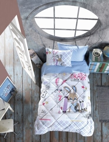 Set de pat pentru o persoana, 5 piese, 100% bumbac ranforce, Cotton Box, Skate Blue