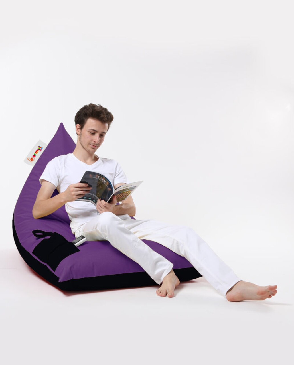 Fotoliu puf, Bean Bag Ferndale, Pyramid Double Color, 145 cm, poliester impermeabil, mov