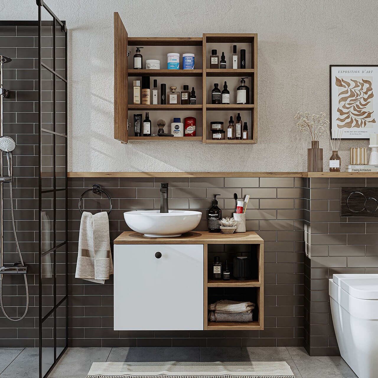 Set Dulap de Baie cu Chiuvetă și Oglindă (2 Piese), Hanah Home, 2478, MDF, Pin Atlantic / Alb — imaginea 4