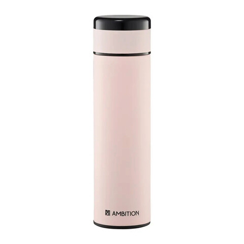 Termos din inox cu indicator lcd pentru temperatura indi, ambition, 23.5 x 6.5 cm, 420 ml, inox, roz