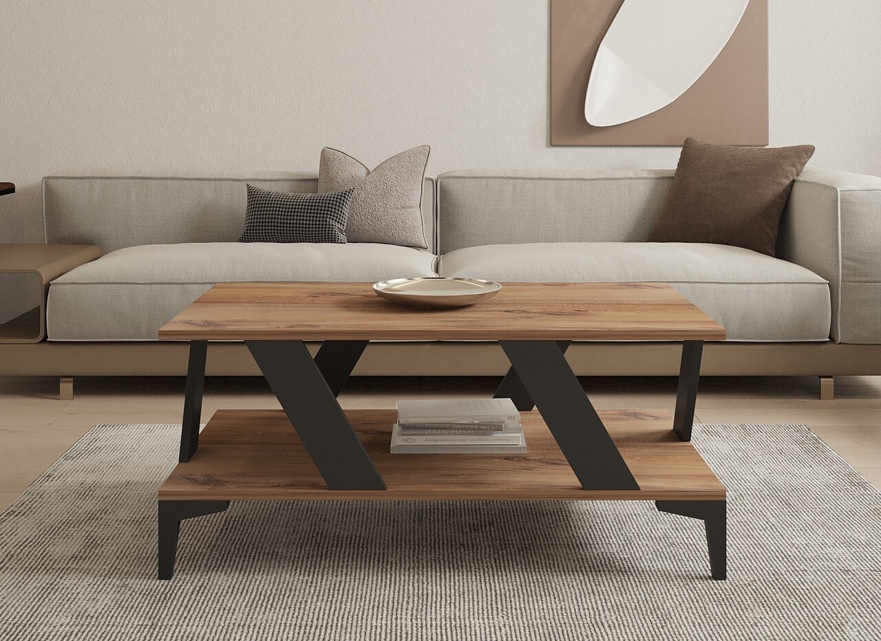 Masuta de cafea, Puqa Design, Tabla, 100x40x60 cm, PAL, Antracit / Pin Atlantic - 1 | YEO