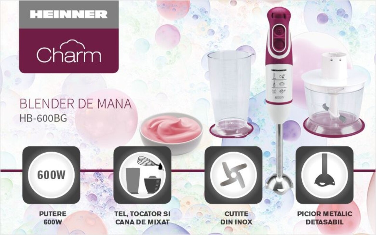 Blender De Mana, Heinner, Multifunctional, 600 W, 5 Viteze, Visiniu