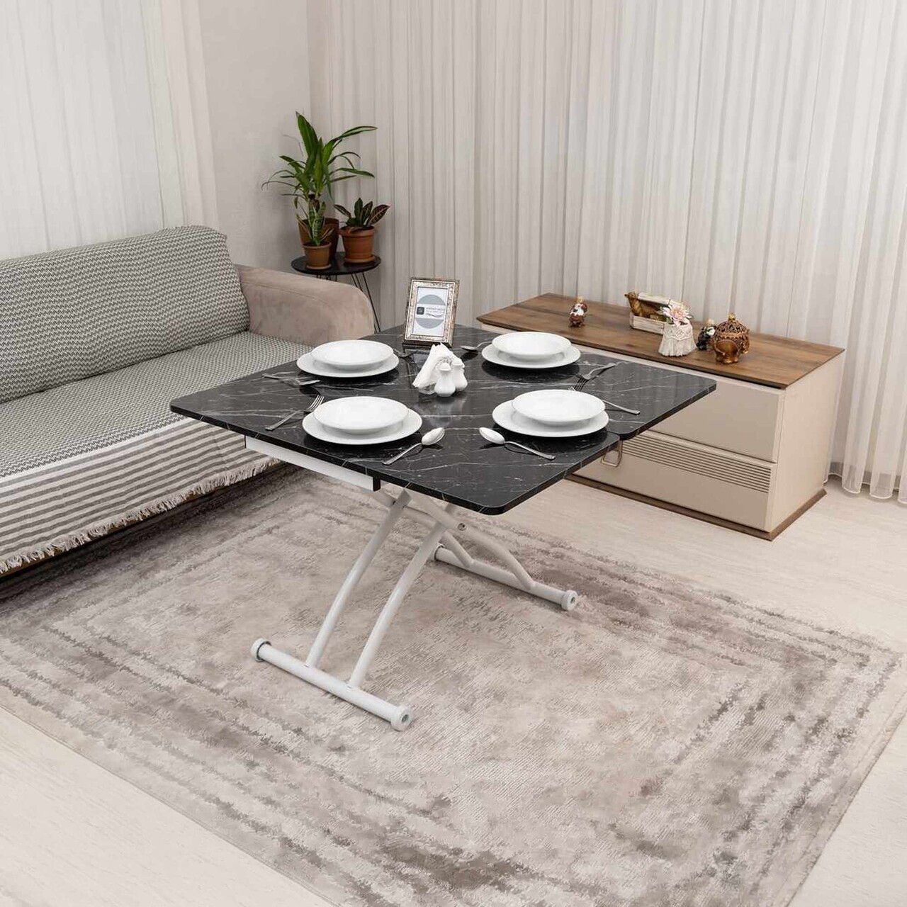 Masuta de cafea, Hanah Home, Mini Juppo Ext, MDF, Marmură neagră/albă — imaginea 3