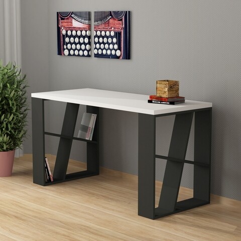 Birou, Decortie, Honey, 140 x 75 x 60 cm, pal melaminat, alb/antracit 140
