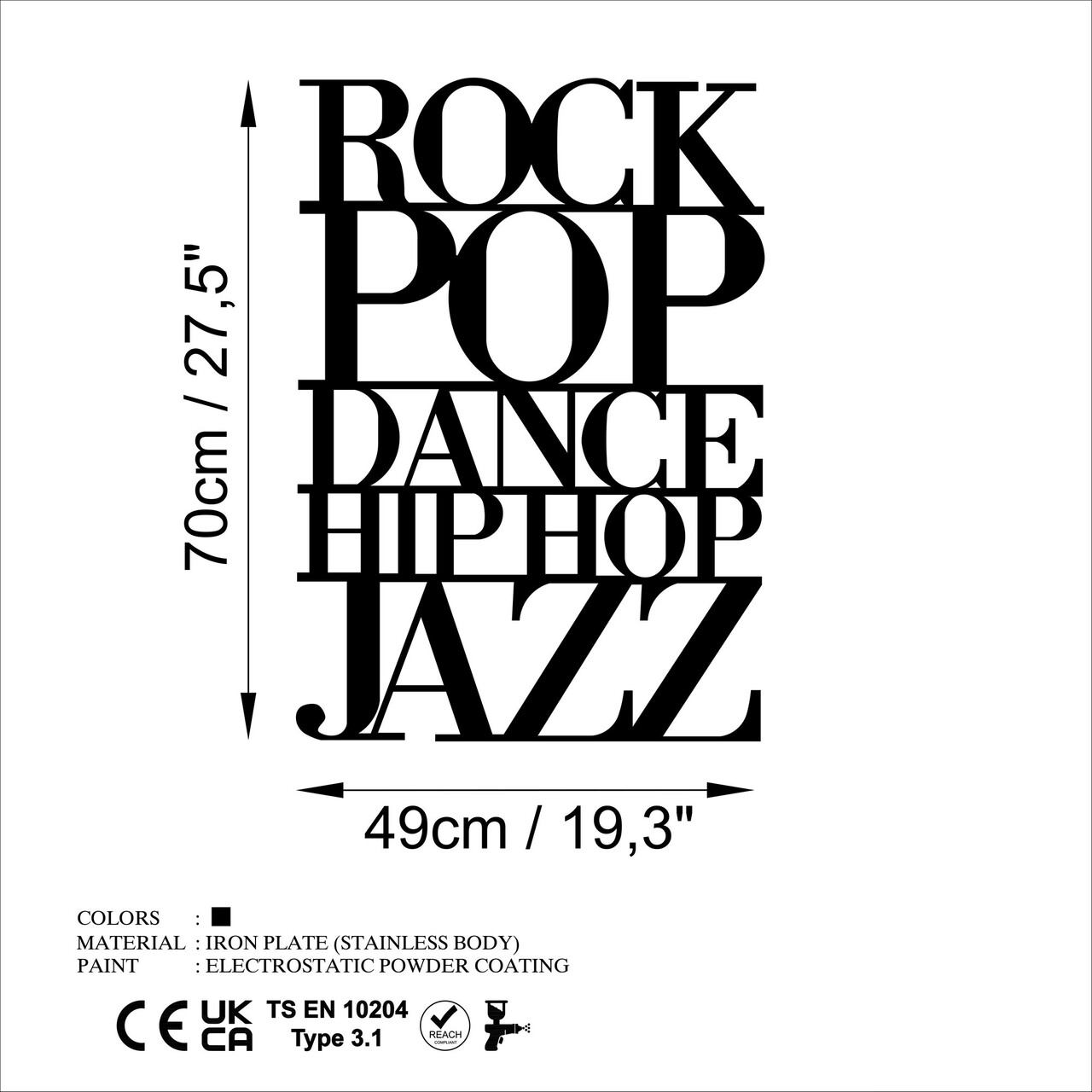 Decoratiune de perete, We Love Music, Dimensiune: 70 x 49 cm, Negru - view 6