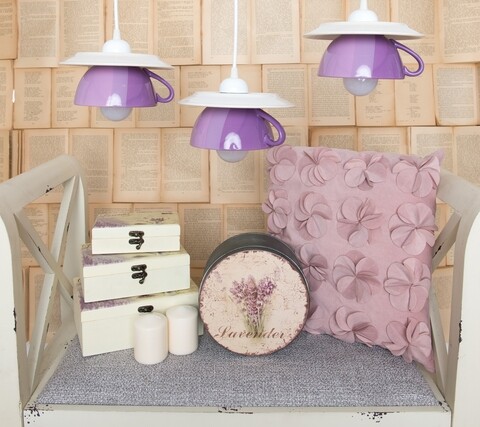Lustra afternoon tea triple crazy, deco republic, e27, 1x60w, ceramica, cesti + farfurii, mov/lila