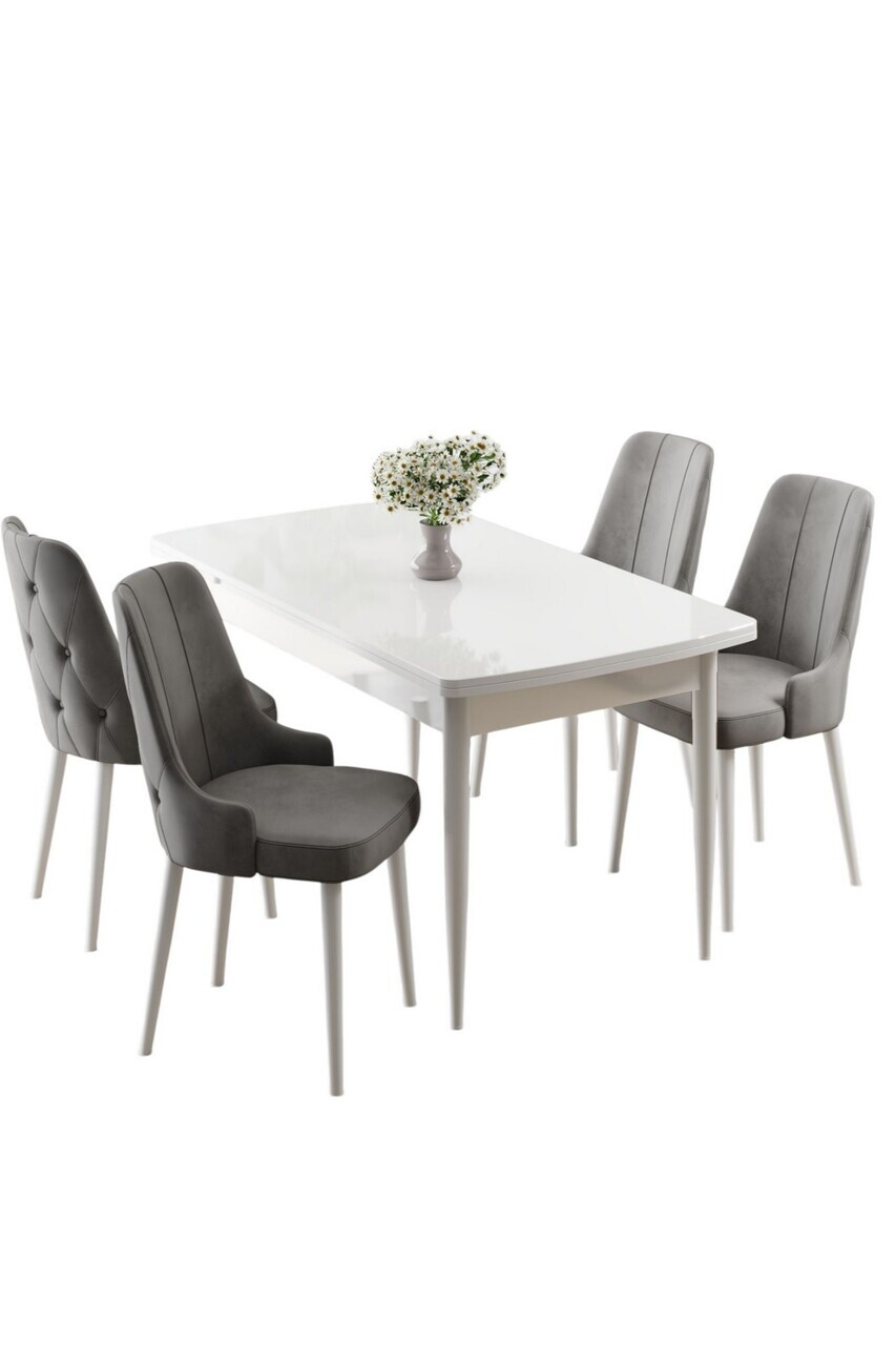 Set masa extensibila si scaune (5 piese), Hanah Home, Nola, Alb/Gri — imaginea 2
