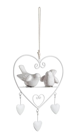 Decoratiune suspendabila, Amelie Heart, Bizzotto, 18×13 cm, otel/ceramica, alb