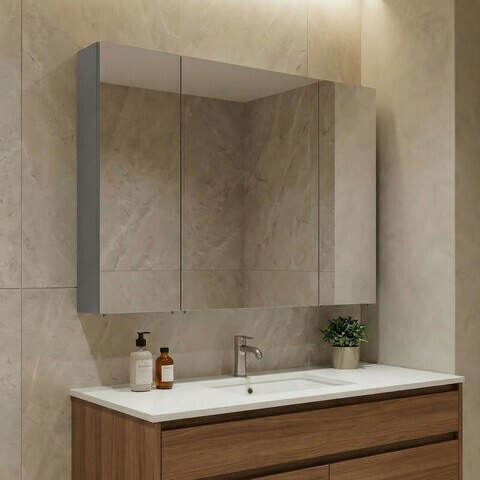 Dulap de baie cu oglindă, Hanah Home, Nuvola 100 v2, Gri
