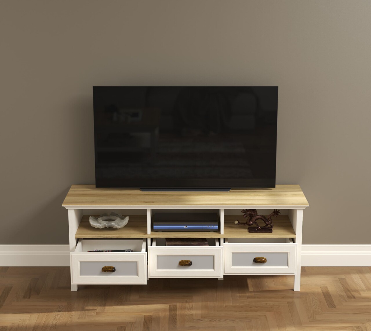 Comoda TV, Hanah Home, FRN-21030, 149.6x58x44.2 cm, PAL, Crem / Stejar / Gri - view 3