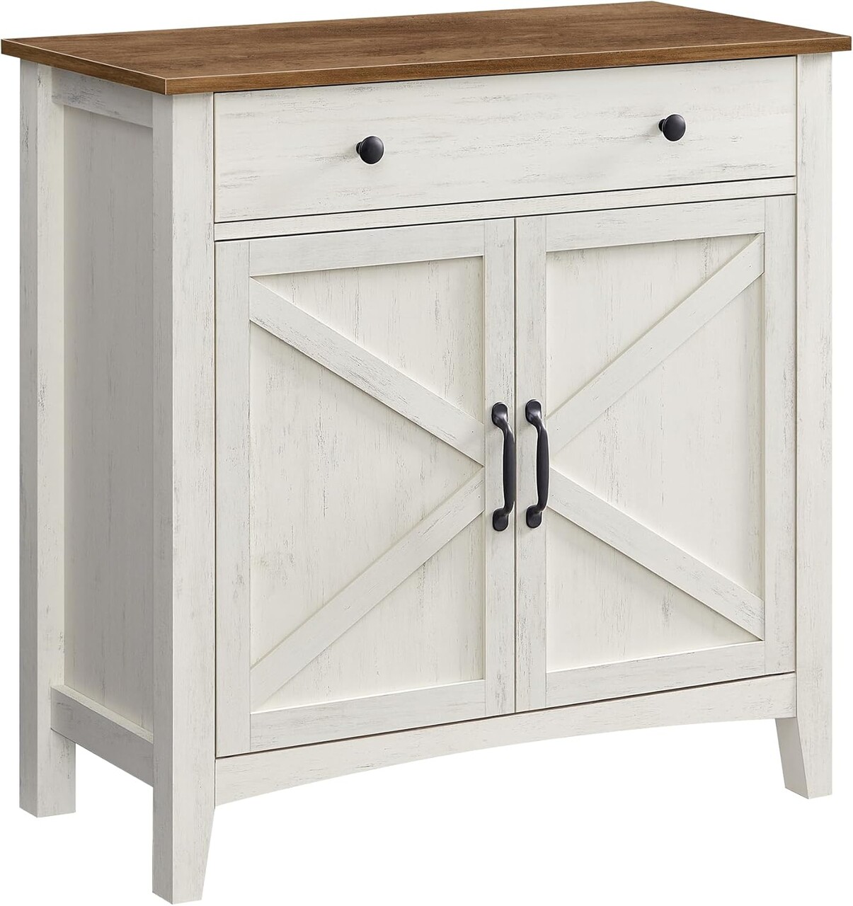 Bufet cu 2 usi si 1 sertar, Vasagle, 80x40x80 cm, MDF/PAL, alb rustic/maro - 1 | YEO