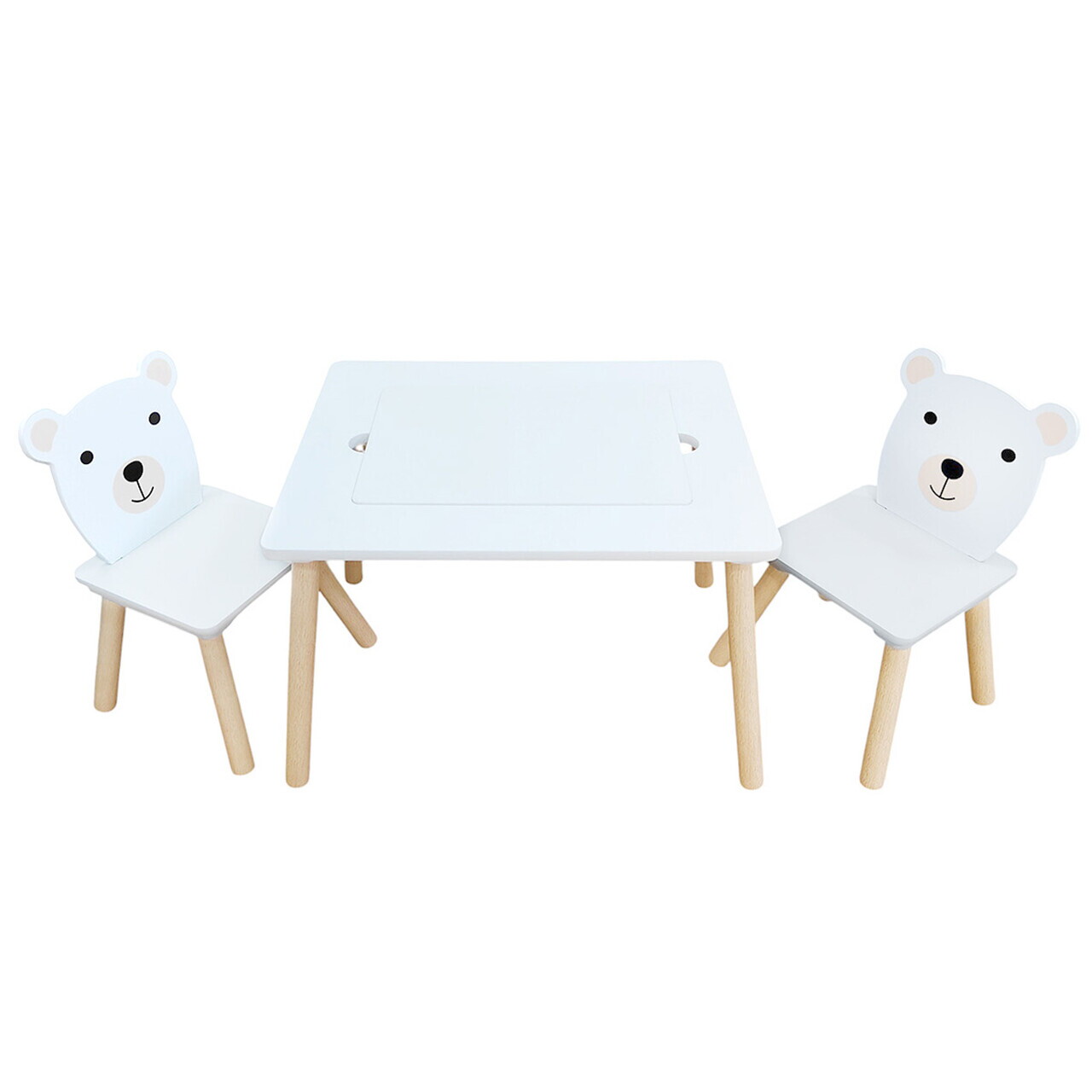 Set birou cu 2 scaune Bear, U-Grow, 60x48x44 cm / 26.5x26.5x48 cm, MDF/polipropilena, alb/natur - view 2