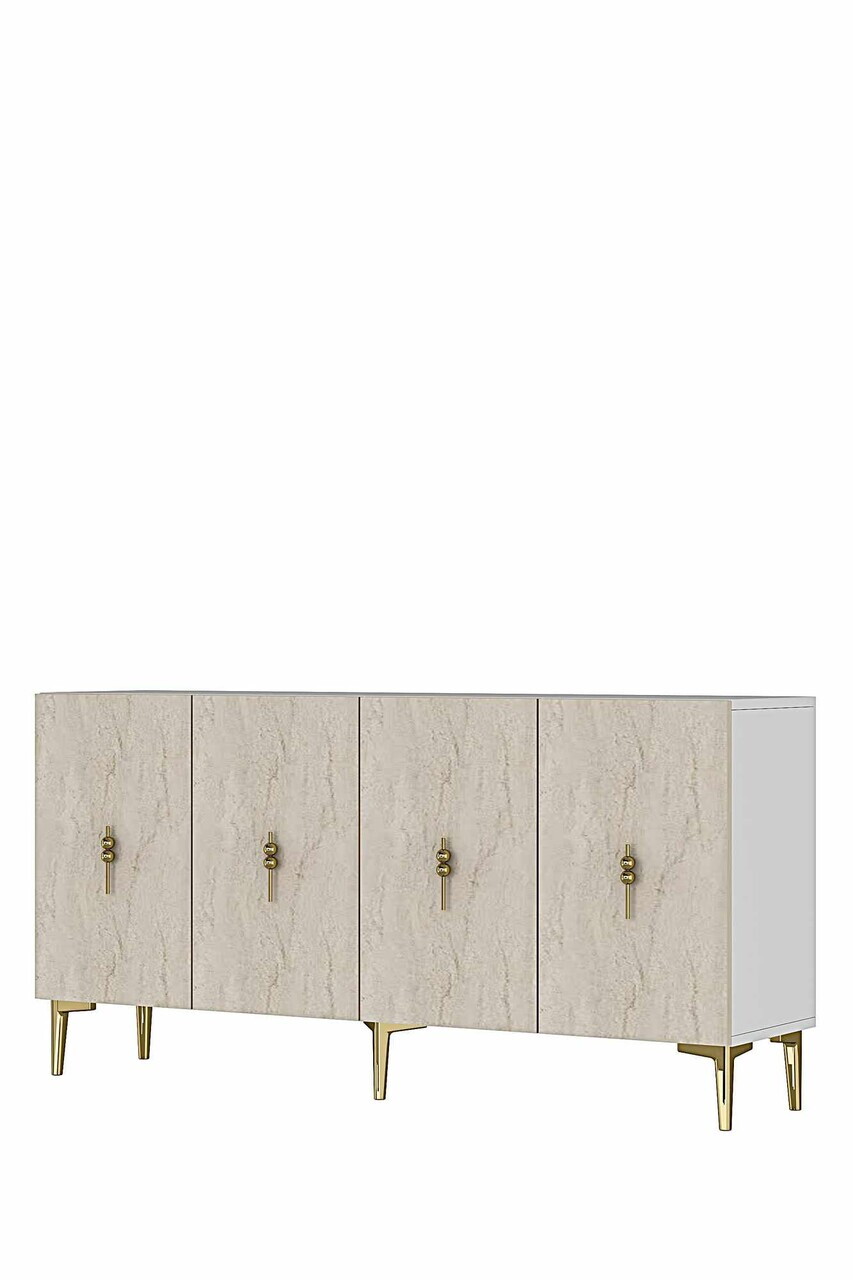 Consola, Hanah Home, Ayshe 150, 150x75x32 cm, White / Travertine / Gold — imaginea 5