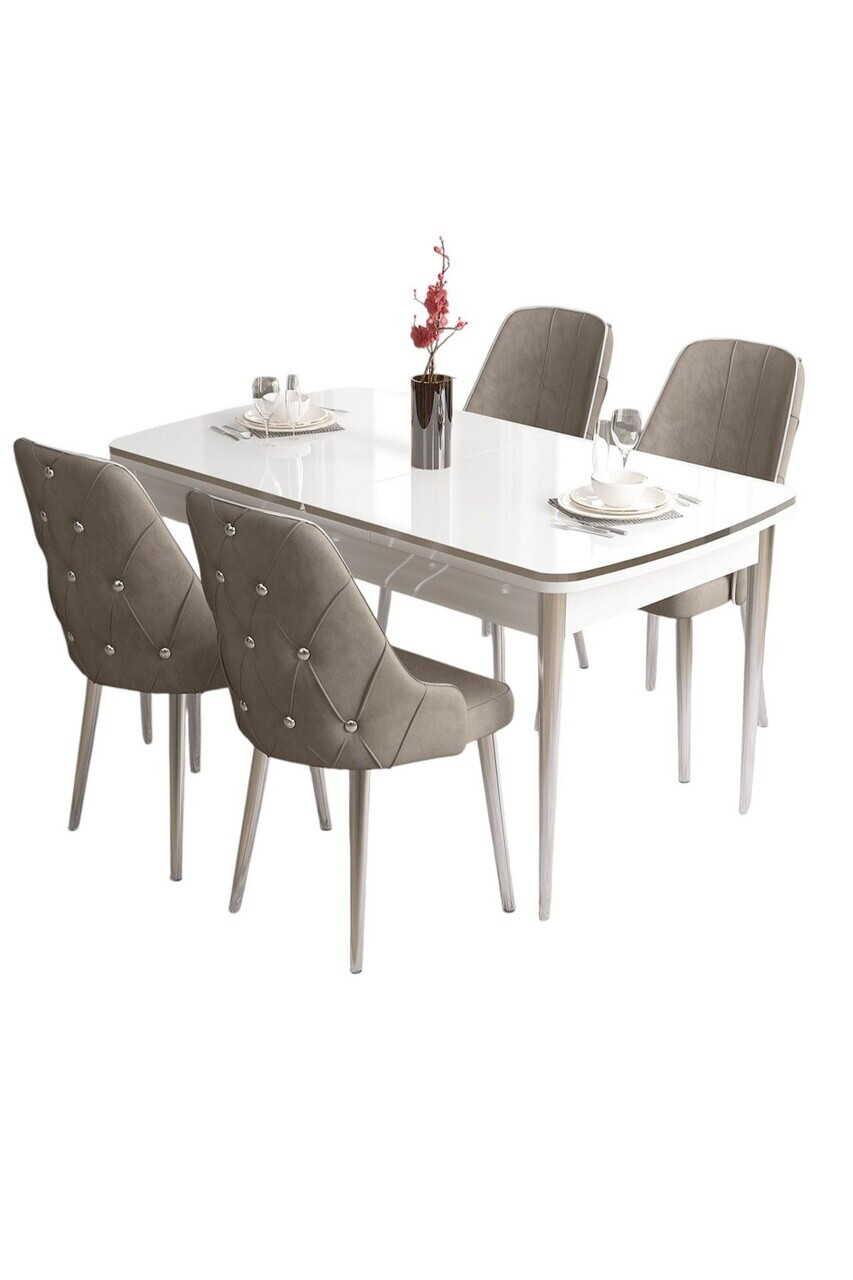 Set masa si scaune (5 piese), Hanah Home, Tia, Alb / Crom / Cappuccino — imaginea 2