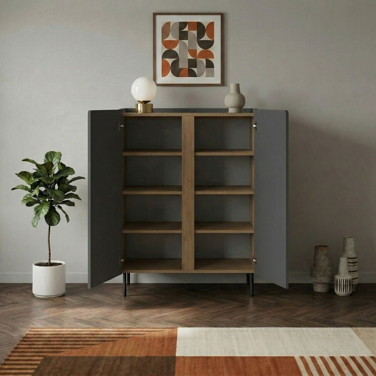 Bufet, Hanah Home, Lucile, 90x120.4x40.5 cm, PAL, Antracit / Stejar Septentrional / Negru — imaginea 2