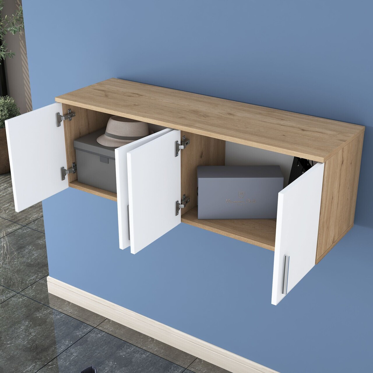 Dulap de perete, Hanah Home, EA150, 120x41.4x37.5 cm, PAL melaminat, Nuc/Alb - view 6
