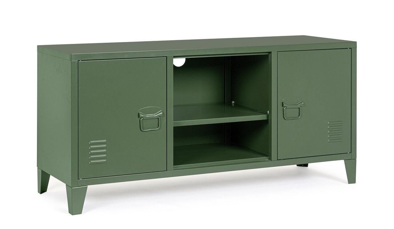 Comoda TV Cambridge, Bizzotto, 1 raft reglabil, 120.5 x 40 x 58.5 cm, otel, verde